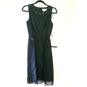 NWT ELIZA J  black dress with belt and beads, 💯 silk, sleeveless